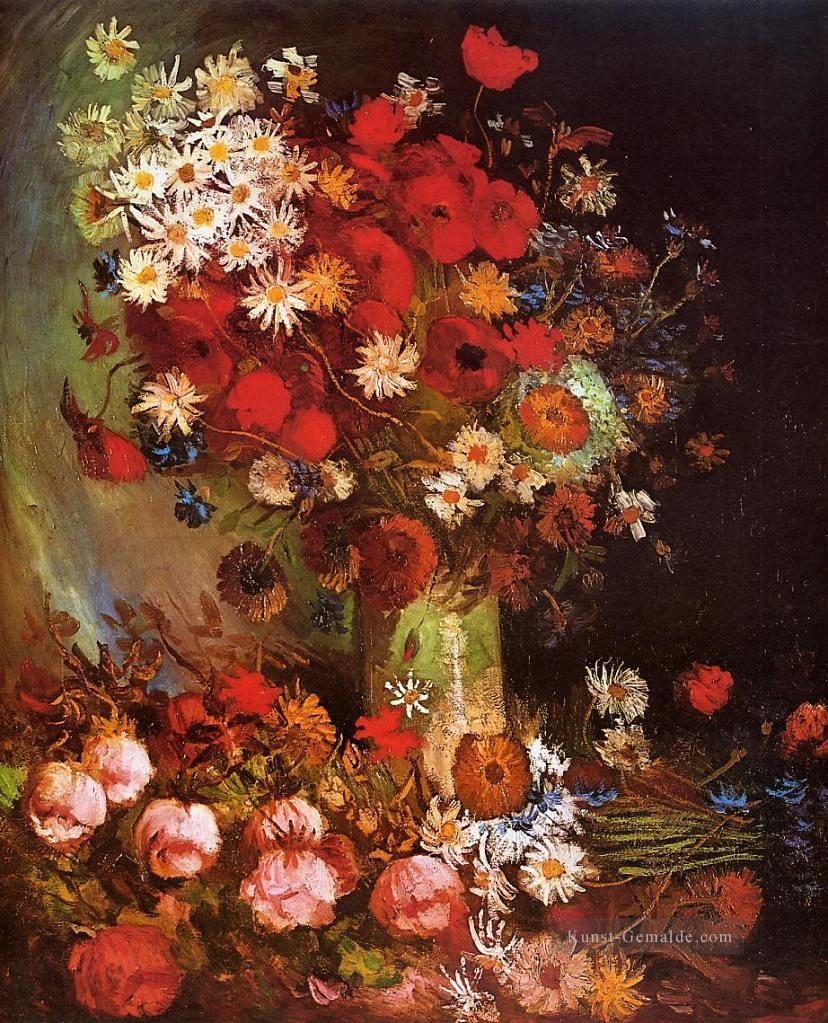 Vase mit Mohnblumen Kornblumen Pfingstrosen und Chrysanthemen Vincent van Gogh impressionistische Blumen Ölgemälde